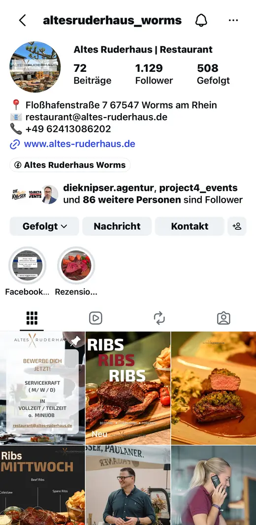 Instagram-Profil Altes Ruderhaus Worms — betreut von DIE KNIPSER