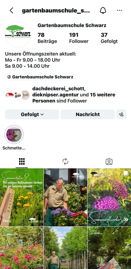Instagram-Profil Gartenbaumschule Schwarz — betreut von DIE KNIPSER