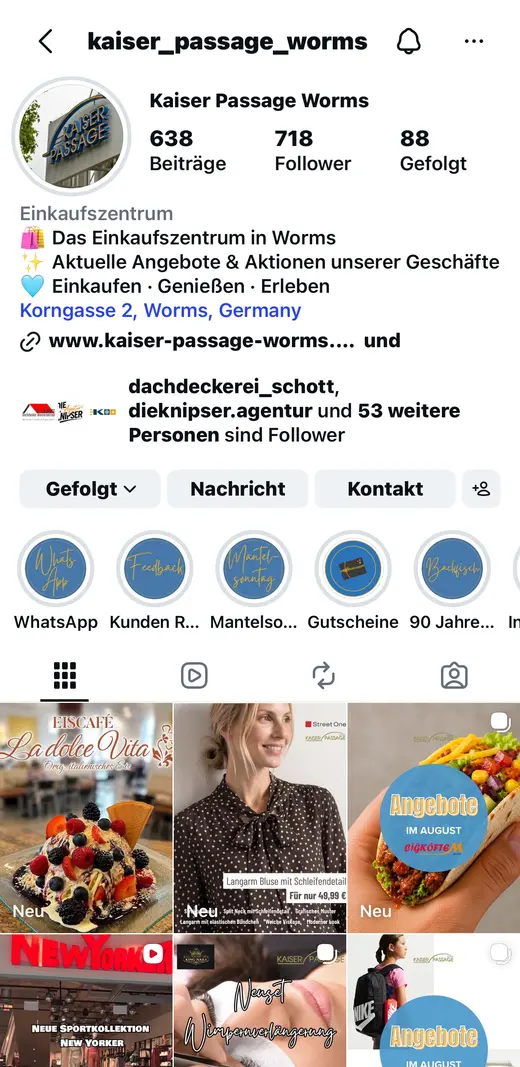 Instagram-Profil Kaiser Passage Worms — betreut von DIE KNIPSER