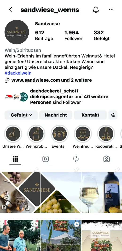Instagram-Profil Weingut & Weinhotel Sandwiese — betreut von DIE KNIPSER